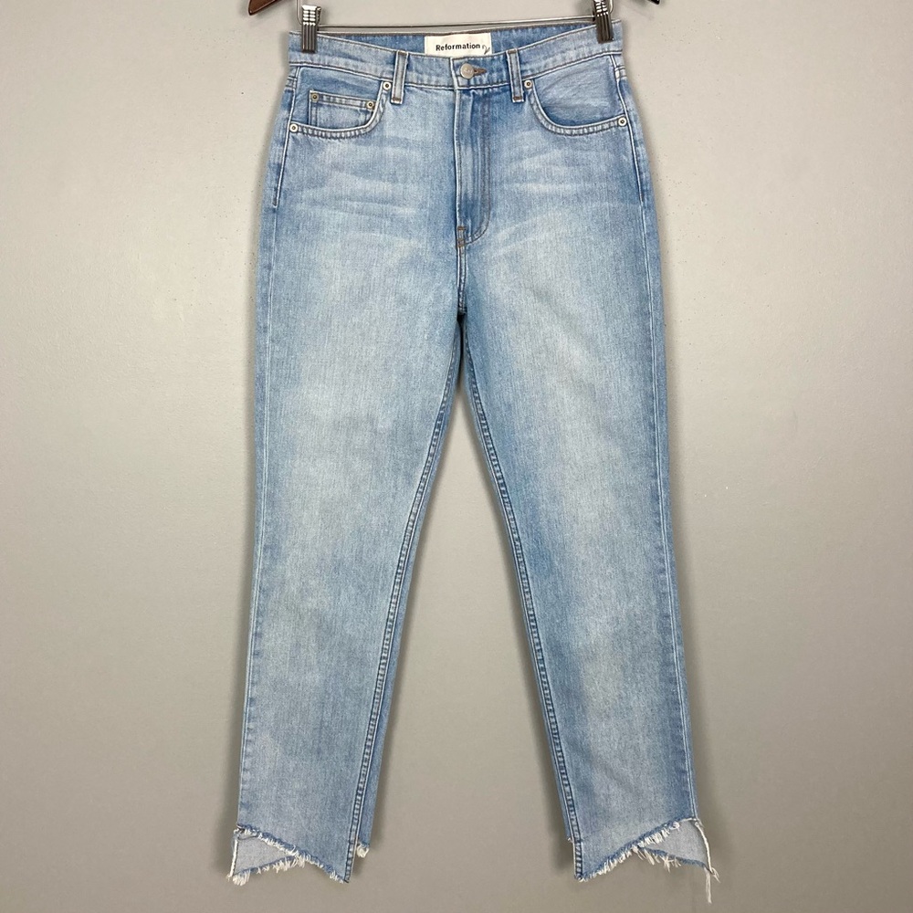 Reformation Angled-Hem Straight Jeans Women’s Size 26 High Rise Light Wash Denim